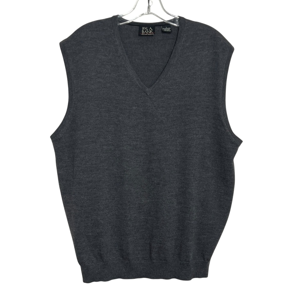 Jos A Bank Signature Collection Mens Large Gray Merino‎ Wool V-Neck Sweater Vest